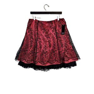 NWT Adrianna Papell Evening Skirt Sz 12 P Red Satin Black Tulle Glitter Holiday